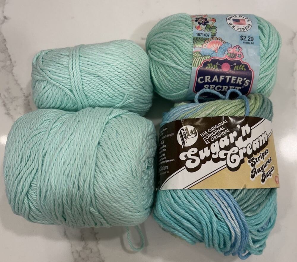 Lot Of 4 Cotton Yarn Skeins Crafters Secret 184 Iced Mint Sugar N’ Cream Stripes